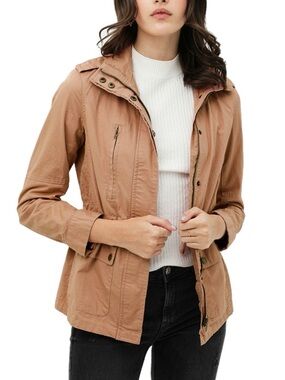 LE3NO Women's Utility Jacket in light brown Mauve XL